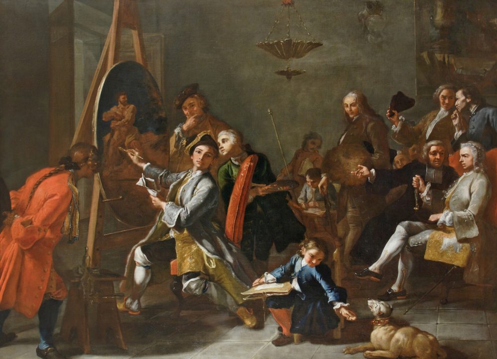 -Giuseppe Bonito (Castellammare di Stabia, 1707 – Naples, 1789) L’Atelier du peintre Huile sur toile. 168 x 235 cm Vers 1738-1740 Genève, collection Carla et Francesco Valerio 