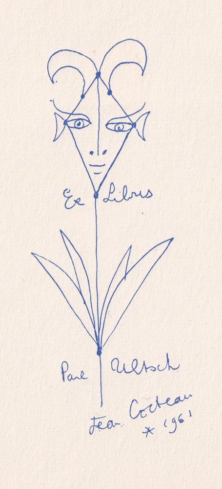 Jean Cocteau (Maisons-Laffitte, 1889-Milly-la Forêt, 1963), Ex libris Paul Ultsch, 1961, cliché al tratto. Collezione Ferruccio Proverbio, Milano