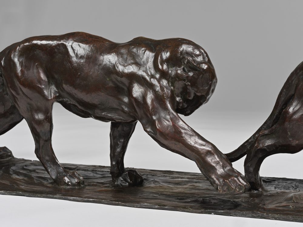 Rembrandt Bugatti (1884-1916) Trois panthères marchant, circa 1905 Bronze, unique cast, Founder Adrien-Aurélien Hébrard 25 x 150 x 22.5 cm Estimate: €3.5-5.5 million