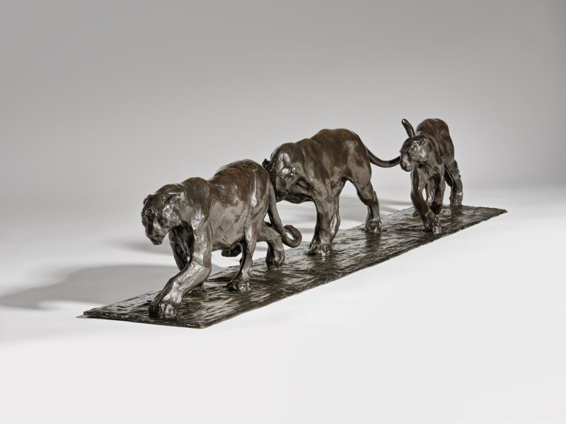 Rembrandt Bugatti (1884-1916) Trois panthères marchant, circa 1905 Bronze, unique cast, Founder Adrien-Aurélien Hébrard 25 x 150 x 22.5 cm Estimate: €3.5-5.5 million