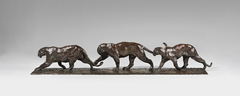 Rembrandt Bugatti (1884-1916) Trois panthères marchant, circa 1905 Bronze, unique cast, Founder Adrien-Aurélien Hébrard 25 x 150 x 22.5 cm Estimate: €3.5-5.5 million