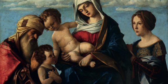 Vincenzo Catena (VENEZIA, 1480 - ?, 1531), Madonna con Bambino e San Giovannino tra i santi Zaccaria e Caterina da Siena. Stima € 20.000,00 / 30.000,00