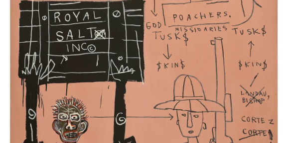 Jean-Michel Basquiat’s 1982 work Native Carrying Some Guns, Bibles, Amorites on Safari. JEAN BOURBON