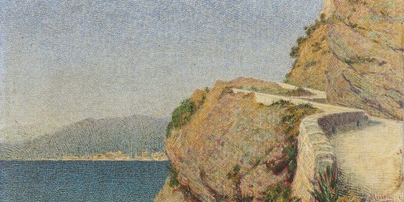 Lotto 112 Angelo Morbelli,"Marina ligure (Veduta di Vado Ligure)", 1908, olio su tela (cm 26x40). Stima € 15,000 - 20,000
