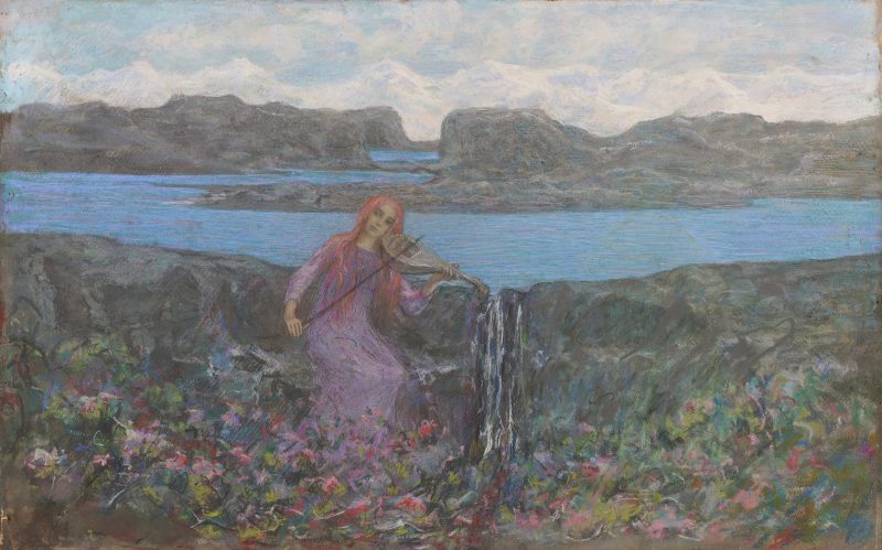 Lotto 113 Emilio Longoni, "Il canto del ruscello", pastelli colorati su carta (cm 68x100). Stima € 37.800