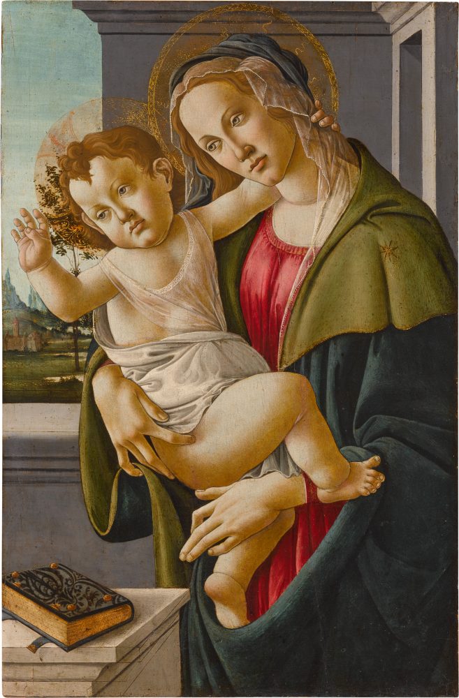 Lot 7, Alessandro di Mariano Filipepi, called Botticelli, and Studio, The Virgin and Child, with a landscape beyond, est 3,000,000 - 5,000,000 GBP
