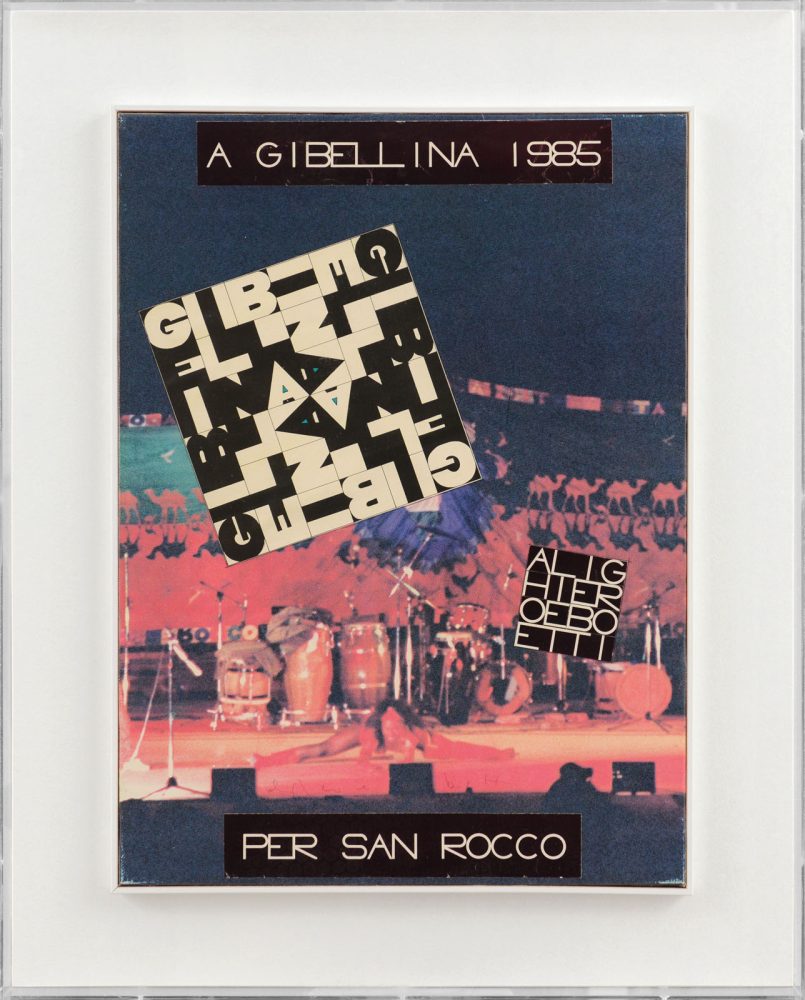 ALIGHIERO BOETTI [Torino 1940 - Roma 24/04/1994], Gibellina, 1985, collage su manifesto con intervento dell'artista applicato su tela58,8x43 cm. Base d’asta: 20.000 €