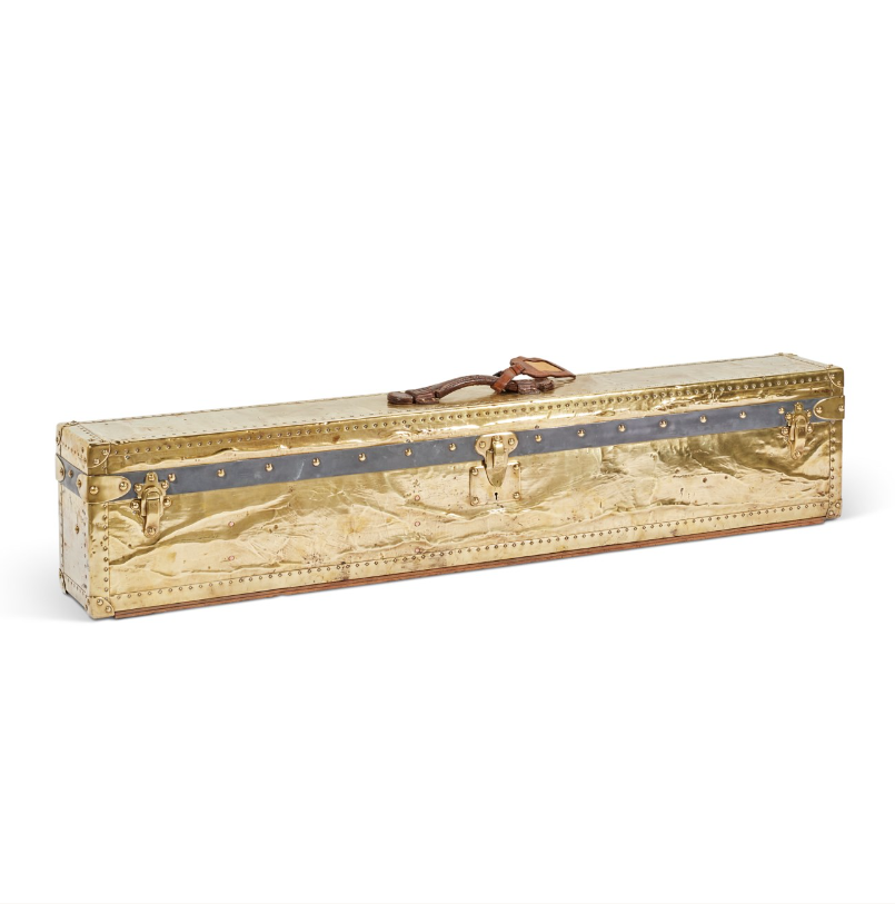 A rare, hermetic copper rifle trunk with brass hardware. Sold for 138.600