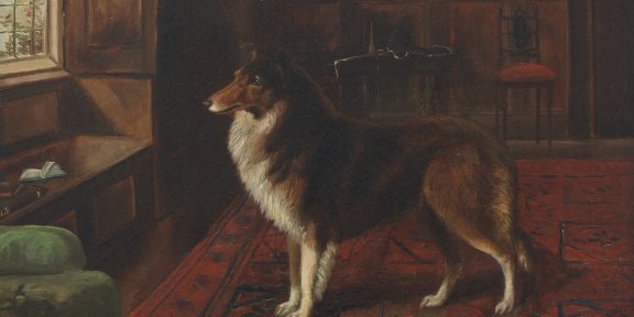 ‘High life’ Old English sheep dog ‘Rufford Ormonde’, Pierpont Morgan’s hero dog, painted by Herbert St John Jones, oil on canvas 1906. Estimate of £2,000-3,000.