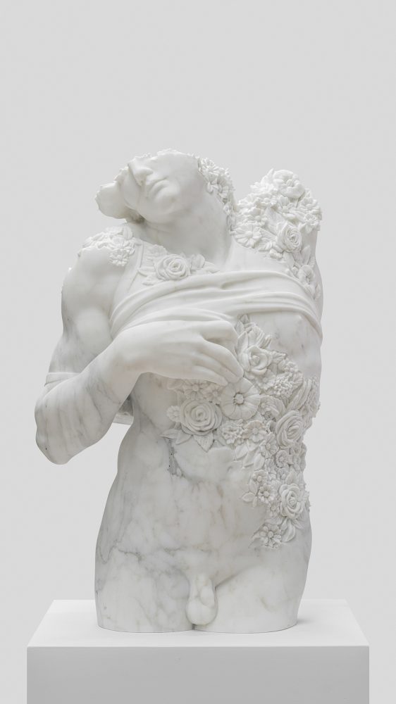 Filippo Tincolini, Flowered Slave, marmo di Carrara, Statuario Michelangelo, 49,35,75 cm 2024 