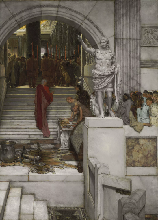 SIR LAWRENCE ALMA‐TADEMA, O.M., R.A. (1836‐1912) After the Audience signed and numbered 'L. Alma‐Tadema./ op. CXCVI‐' (lower right) oil on panel 36 x 26 in. (91.4 x 66 cm.)