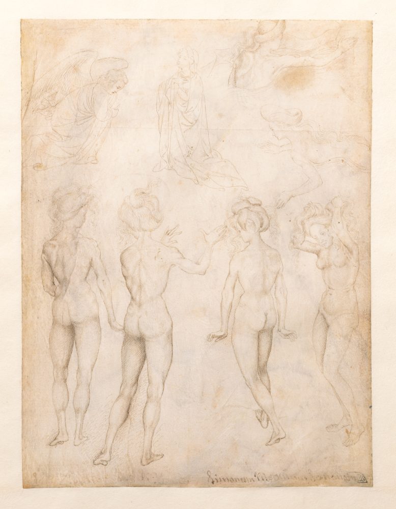 Pisanello(vers 1395-1455) Quatre études d’une femme nue, une Annonciation, et deux études de femmes nageant, vers 1431-1432