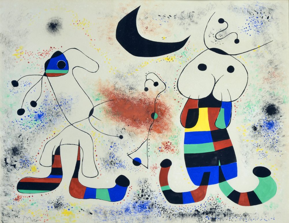 Joan Miró, Senza titolo (Figure biomorfiche e astrali), circa 1950, tempera e gouache su carta © Successió Miró, by SIAE 2024