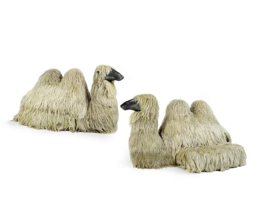 FRANÇOIS-XAVIER LALANNE (1927-2008)Important Pair of ‘Chameaux’, 1974
patinated aluminum, sheepskin, steel, wood
numbers 1 and 2 from the edition of 4 (2)
$4,000,000-6,000,000