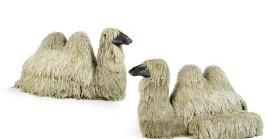 FRANÇOIS-XAVIER LALANNE (1927-2008) Important Pair of ‘Chameaux’, 1974 patinated aluminum, sheepskin, steel, wood numbers 1 and 2 from the edition of 4 (2) $4,000,000-6,000,000