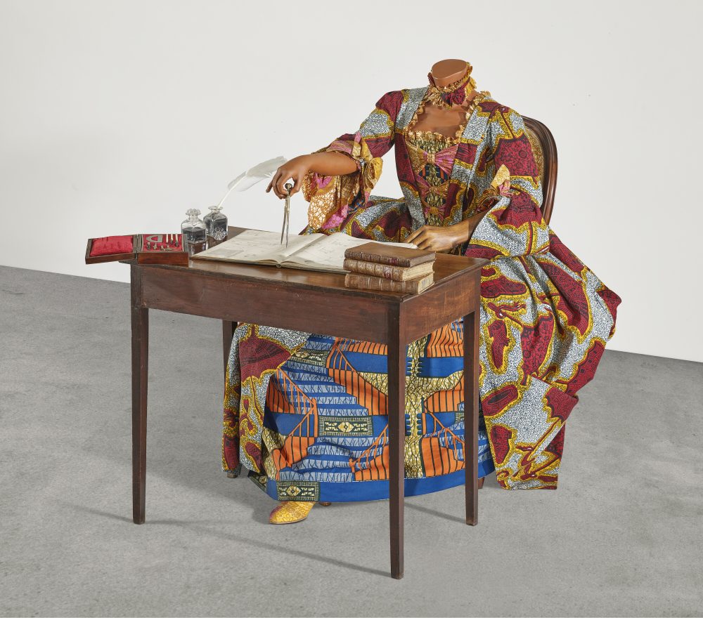 YINKA SHONIBARE (B. 1962)The Age of Enlightenment - Gabrielle Émilie Le
Tonnelier de Breteuil, Marquise du Châtelet fiberglass mannequin, wood, Dutch wax printed cotton and metal
39.1/2 x 20.1/2 x 20.1/2 in. (100.3 x 52.1 x 52.1 cm.)
Executed in 2008.
Estimate: $70,000-100,000 