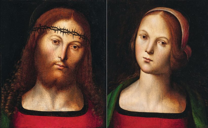 Pietro di Cristoforo Vannucci, detto il Perugino (circa 1450-1523) Cristo incoronato di spine e La Vergine, olio su tavola, ciascuno 33,5 x 27,5 cm, stima 600.000-800.000 euro (la coppia), asta di dipinti antichi 22 ottobre 2024