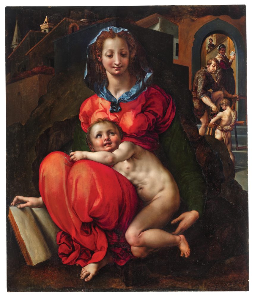 Associato di Jacopo Carucci, detto il Pontormo (1494-1557) Madonna col Bambino - Madonna del Libro, olio su tavola, 122,7 x 103 cm, stima 300.000-400.000 euro, asta di dipinti antichi 22 ottobre 2024