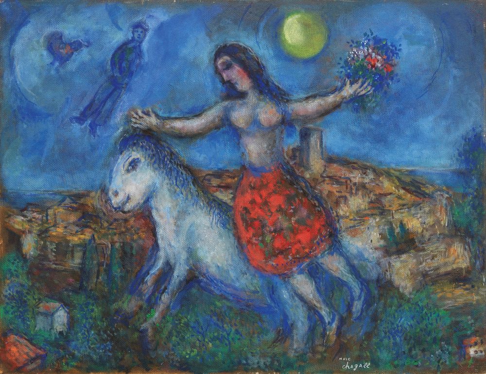 Marc Chagall, L'écuyère à Saint-Paul, 1975 ca., olio su faesite, cm 52,5x68 stima 700.000,00 € / 900.000,00€