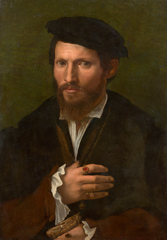 Girolamo di CARPIFerrara, 1501 - 1556
Ritratto di uomo con cappello nero e guanti
Stima: € 150.000 - € 200.000