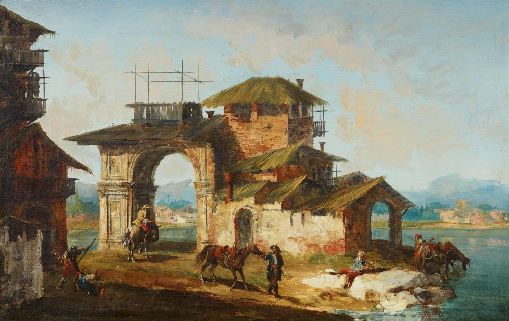 Michele Marieschi - Pair of Architectural Capricci with Ancient Ruins and Houses