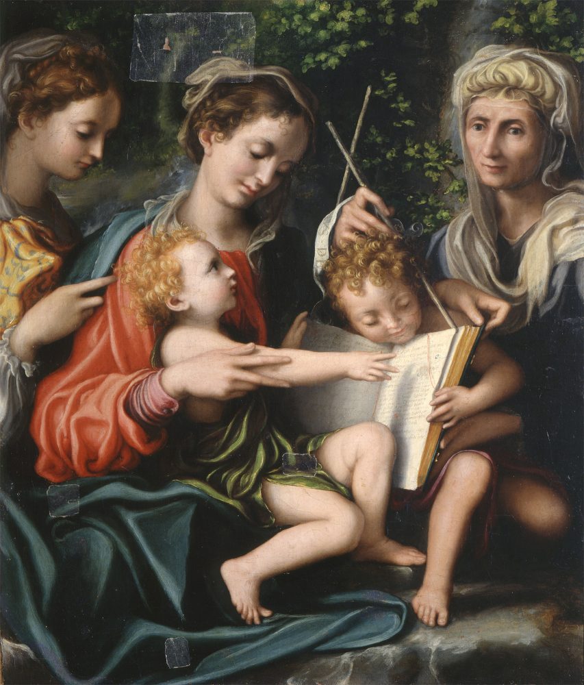 Giorgio Gandini del Grano, Madonna col Bambino e san Giovannino e le sante Maria Maddalena ed Elisabetta, 1527 ca, olio su tela, cm 83 x 71, Galleria Nazionale, Complesso monumentale della Pilotta Provenienza: Parma, collezione Dalla Rosa Prati, 1851