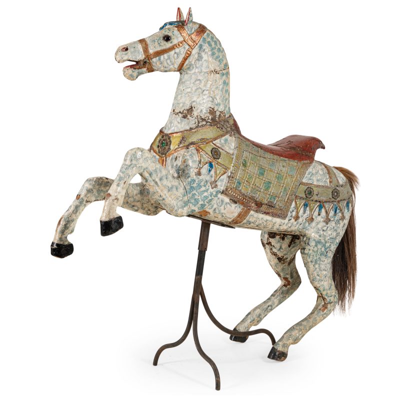 GRANDE FIGURA DA GIOSTRA IN LEGNO DIPINTO, XIX SECOLO