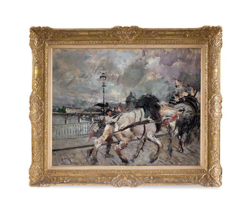 Giovanni Boldini, Cavalli lungo la Senna alla porta di Anières. Base d'asta 50 mila euro