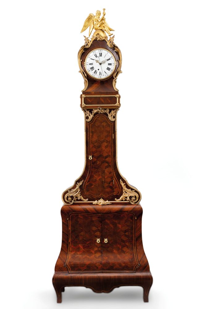 ECCEZIONALE PENDOLA A MOBILE A MARQUETERIE CON OROLOGIO REGOLATORE CON SECONDI CENTRO, ITALIA, PIEMONTE, PROBABILMENTE TORINO 1770 CIRCA