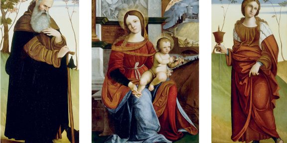 Ludovico Mazzolino, Trittico con Madonna con il Bambino tra sant’Antonio Abate e santa Maddalena, 1509, Gemäldegalerie, Berlino