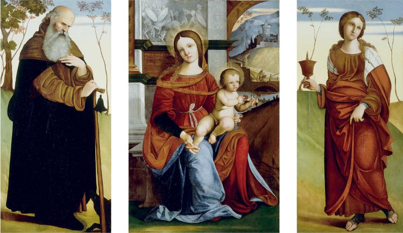 Ludovico Mazzolino, Trittico con Madonna con il Bambino tra sant’Antonio Abate e santa Maddalena, 1509, Gemäldegalerie, Berlino