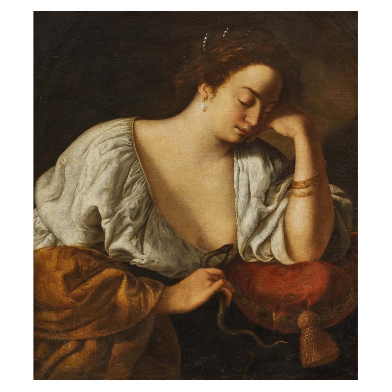 Artemisia Gentileschi (Roma, 1593 - Napoli, c. 1652) CLEOPATRA olio su tela, cm 70x75 Stima € 130.000/150.000