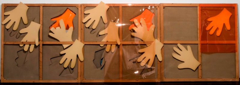 Vasco Bendini, ''La mano di Vasco'', 1967, trittico, telaio in legno, gomma piuma, tela, cellophane