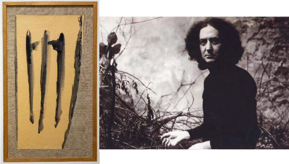 Vasco Bendini, ''Testa i segni segreti'', 1952; Ritratto di Vasco Bendini, foto di Nino Migliori, 1970