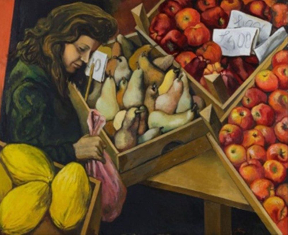 Renato Guttuso, Donna al banco di frutta, 1974, Olio su tela, Collezione Fondazione Cassa di Risparmio di Padova e Rovigo