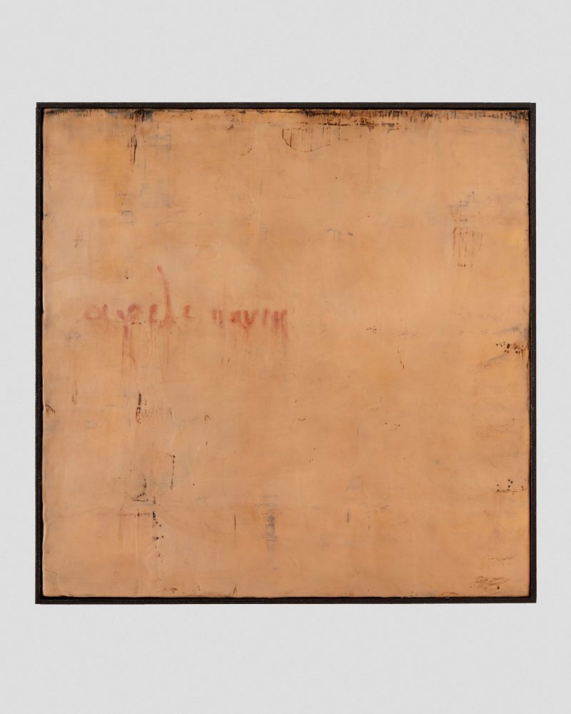 Silvia Infranco, Aphele panta, 2025, pigmenti, ossidi, bitume e cera su tavola, 60x60 cm