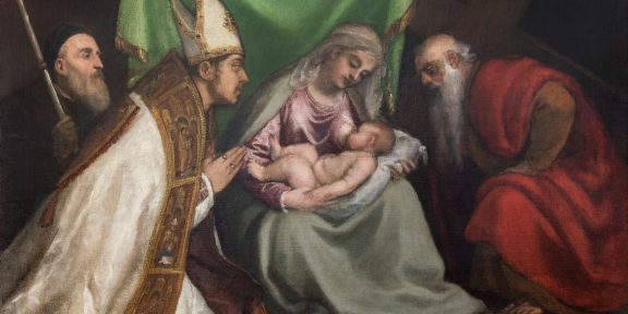 La Madonna col Bambino e i santi Tiziano e Andrea, Chiesa Arcidiaconale di S. Maria Nascente, Pieve di Cadore dopo il restauro del 2023