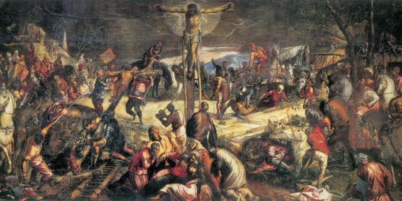 Tintoretto, Crocifissione, 1564-65, olio su tela, 5,35 x 2,24 m., Venezia, Scuola di San Rocco