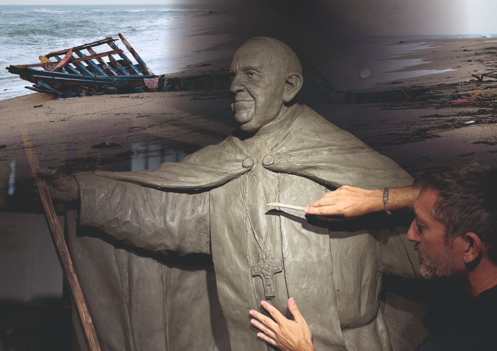 Papa Francesco, i migranti naufraghi e l’arte. Una scultura dell’artista Domenico Sepe