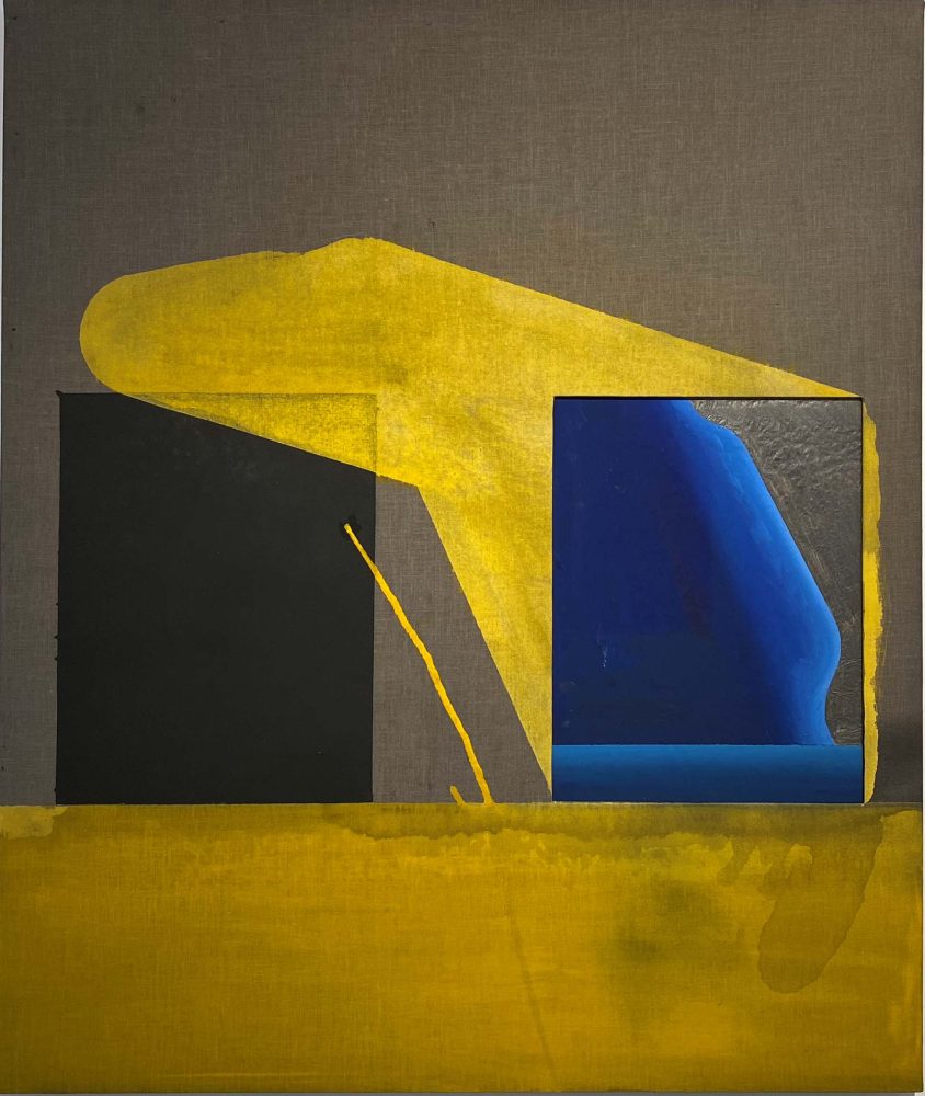 Lluís Lleó, Vetro giallo, 2025, tecnica mista e vetro su tela di lino, 115 × 97 cm