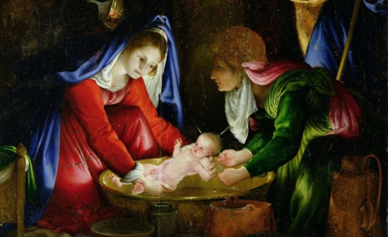 Lorenzo Lotto, Natività, Olio su tavola, 55,5 x 44,7 cm., Siena, Pinacoteca Nazionale (particolare)