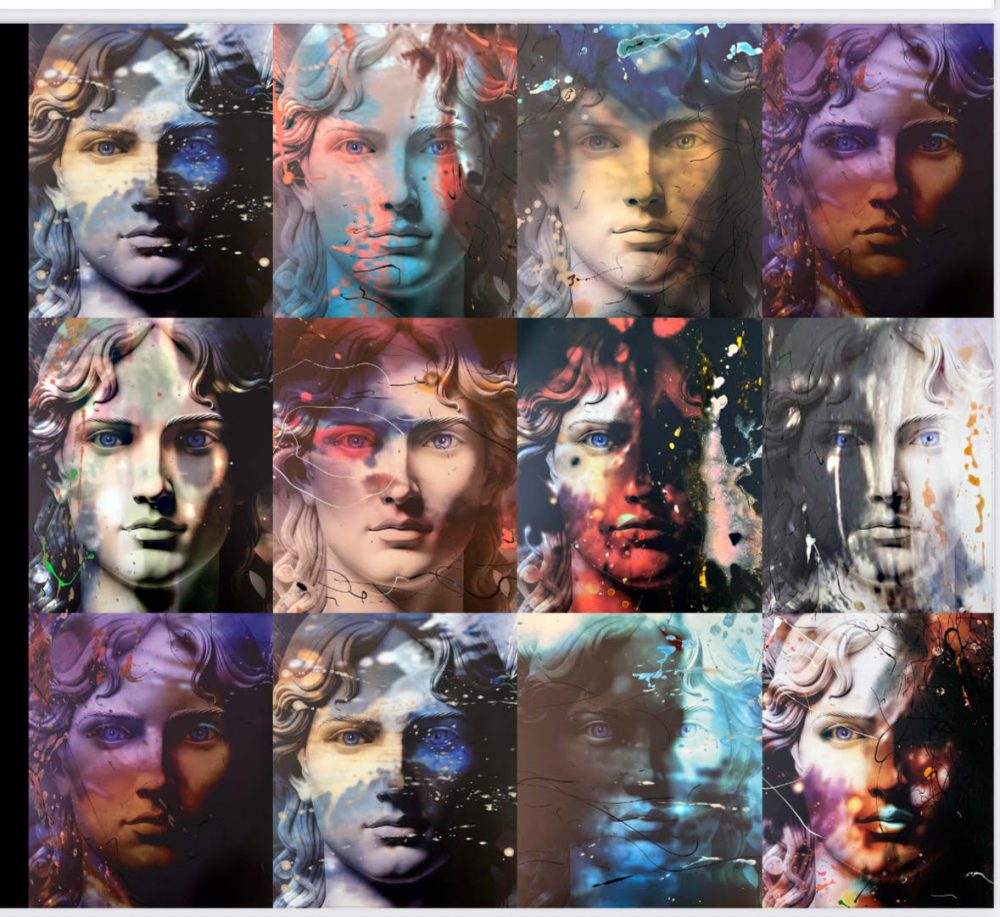 Paolo Consorti, Holy Portraits, 2025, tecnica mista su vinile, cm. 40x40 ognuno