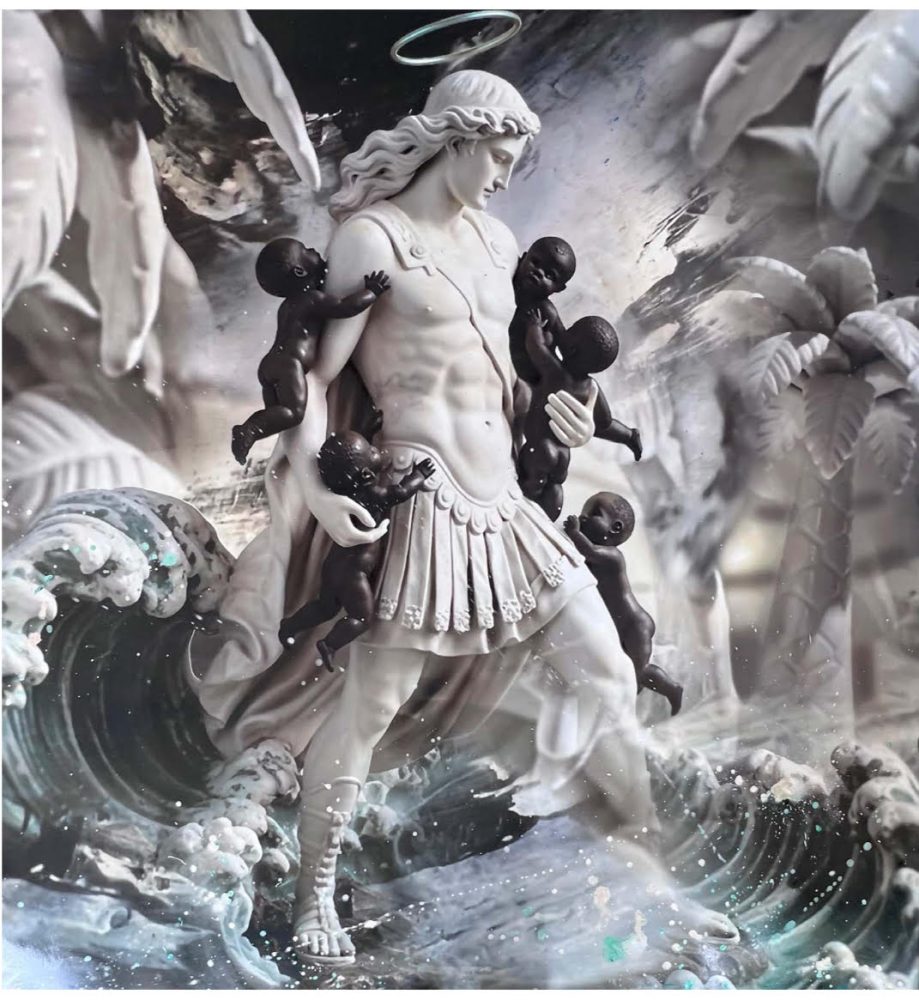 Paolo Consorti, Salvator Liberi, 2025, tecnica mista su vinile, cm. 170x180