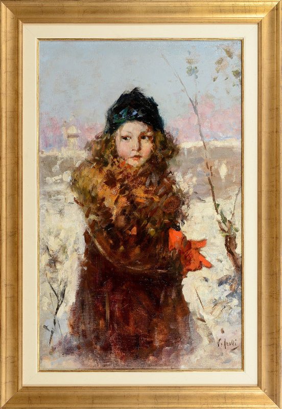 Lotto 99, VINCENZO IROLLI [Napoli 1860 - 1949] La bimba con i guanti rossi, olio su tela 82,3x50,8 cm, firma in basso a destra - asta 982 Meeting Art