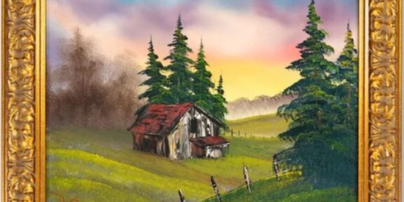Bob Ross, Cabin at Sunset, venduto per oltre un milione di dollari, courtesy Public Media Company, Partially Important Productions, LLC