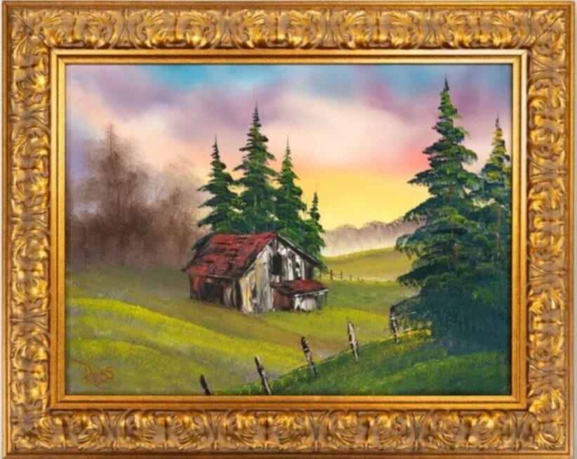 Bob Ross, Cabin at Sunset, venduto per oltre un milione di dollari, courtesy Public Media Company, Partially Important Productions, LLC