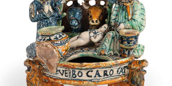 CALAMAIO IN MAIOLICA POLICROMA, BOTTEGA DI MAESTRO GIOVANNI DI NICOLA MANZONI, COLLE VAL D'ELSA, 1510 CIRCA, AGGIUDICATO A € 18.900