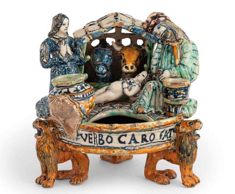 CALAMAIO IN MAIOLICA POLICROMA, BOTTEGA DI MAESTRO GIOVANNI DI NICOLA MANZONI, COLLE VAL D'ELSA, 1510 CIRCA, AGGIUDICATO A € 18.900