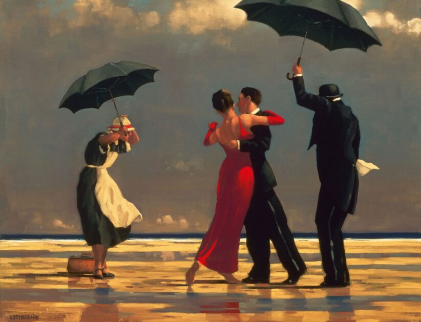 Jack Vettriano, The Singing Butler, 30x39 cm, opera su carta museale, 1992