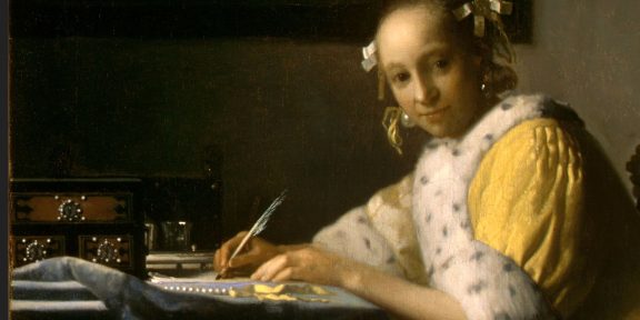 Johannes Vermeer, Donna che scrive una lettera (particolare)